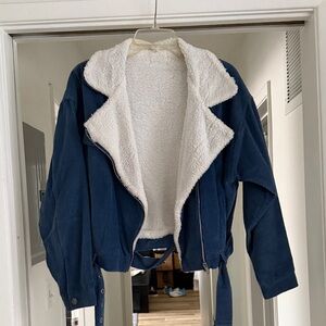 Blue Corduroy Jacket with White Sherpa Lining